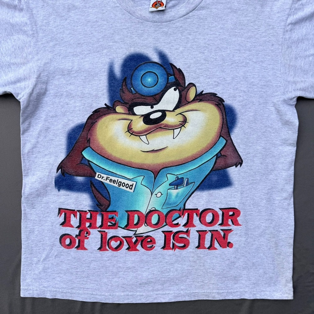 Vintage 1997 Looney Tunes Taz The Doctor of Love‎ Is In Graphic T-Shirt Black L